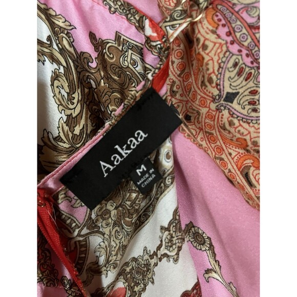 Aakaa Halter Maxi Full A-line Slip Dress Red Pink Paisley Print Women’s‎ Medium - Picture 10 of 14